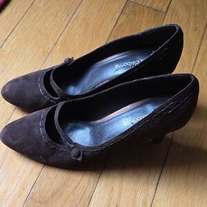 Liz Claiborne Julie Dark Brown Suede Heels Size 7.5 M